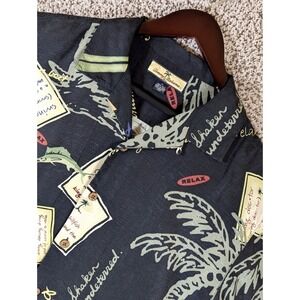 Silk Tommy Bahama Loop Collar Camp Shirt Men's M Black Specialty All Over‎ Print